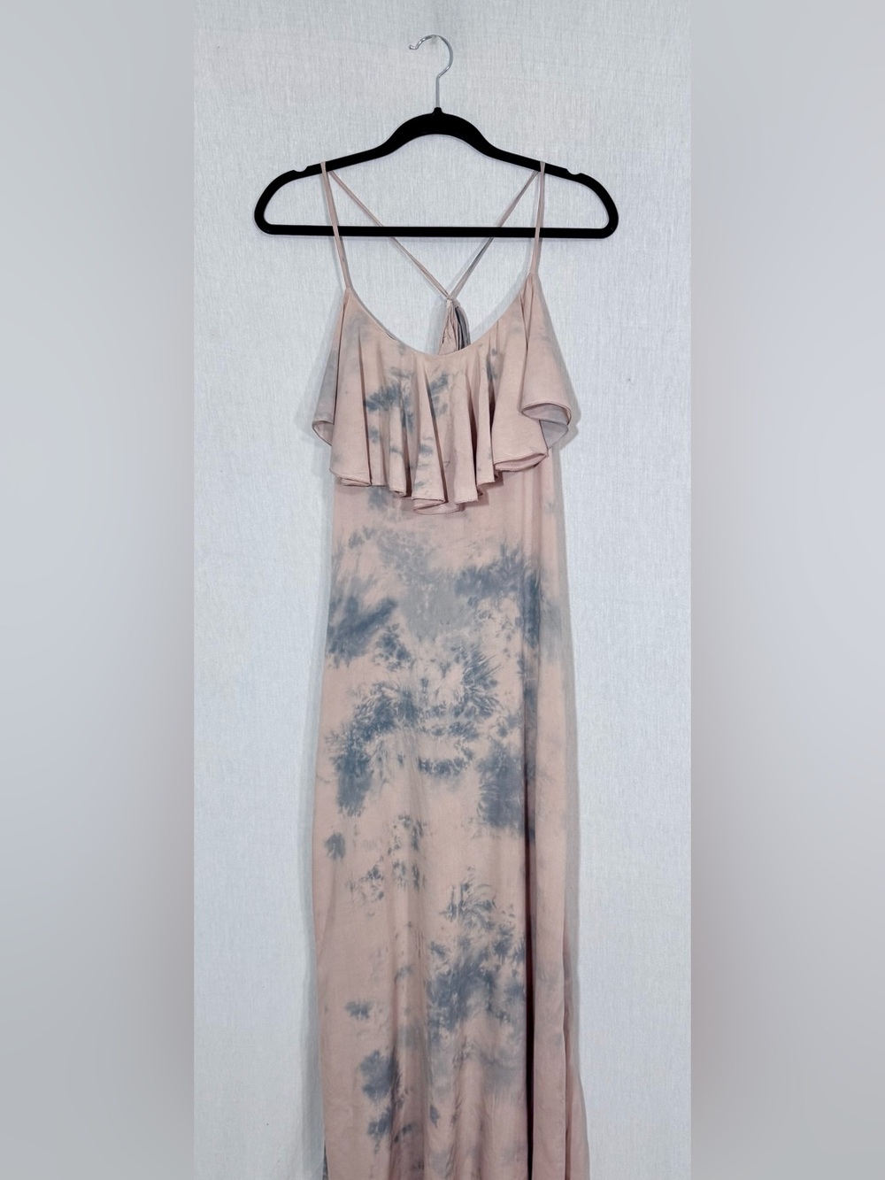 Blue life size XS Sleeveless Ruffle top Tie-Dye Maxi Dress in Blush and slate